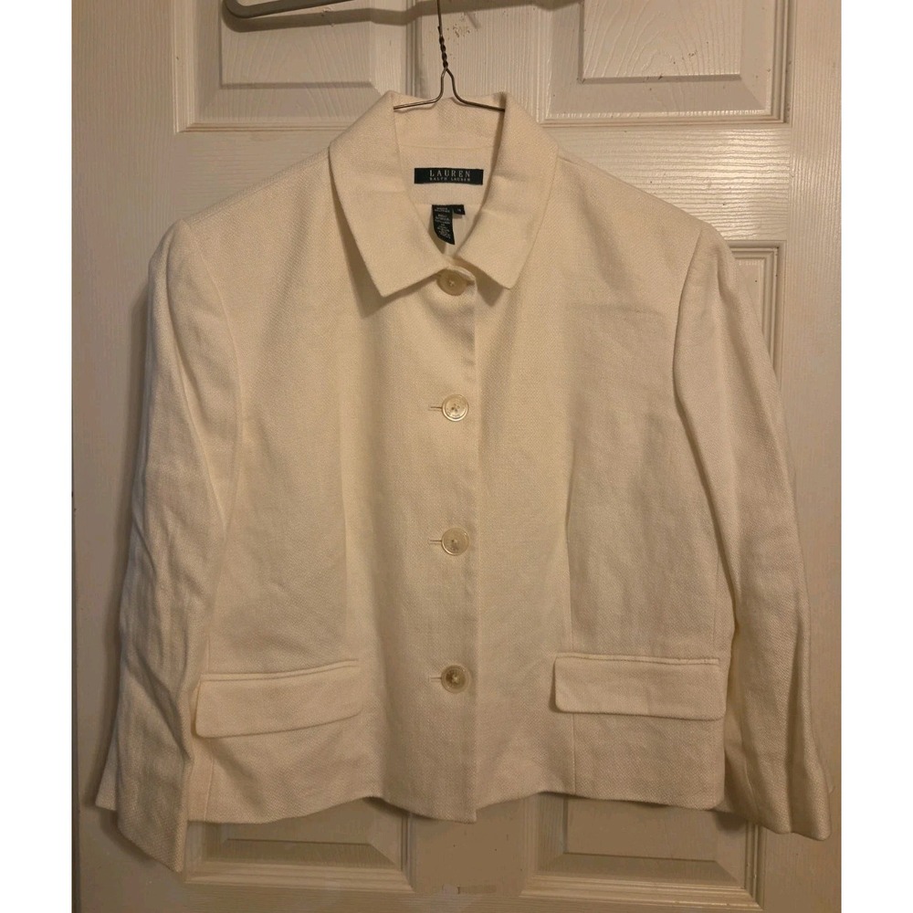 Ralph Lauren Blazer Size 16 White 100% Linen
